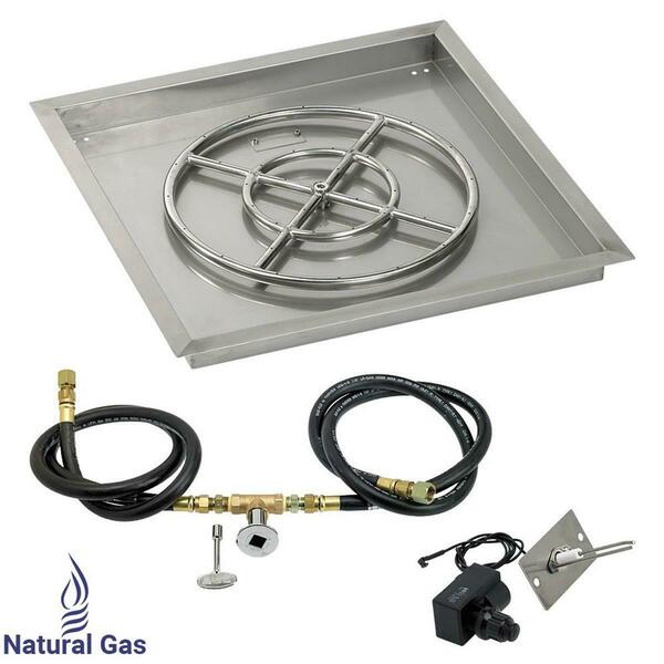 American Fireglass 24 In. Square Stainless Steel Drop-In Pan With Spark Ignition Kit - Natural Gas SS-SQPKIT-N-24
